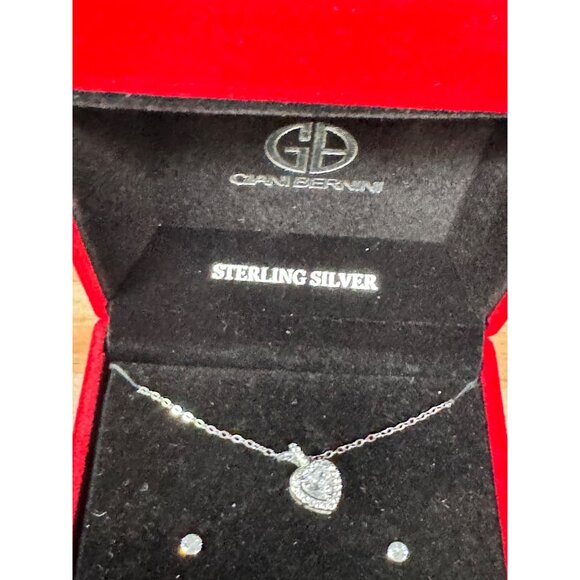 Sterling Silver Cubic Zirconia Heart Pendant Necklace & Earrings Set In Red Velv - Picture 4 of 6